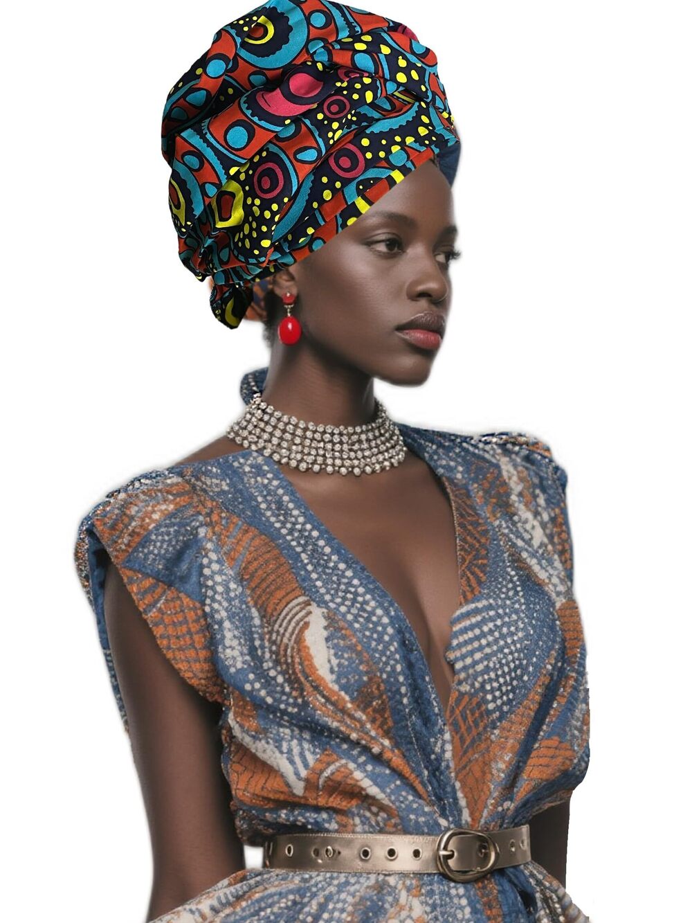 7539 African Gele Headwrap - Wax Print Head Scarf Turban For, Church